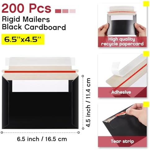 Affrolling 200 Pcs 6.5 x 4.5 Inch Rigid Photo Mailers Cardboard, Black - Image 2