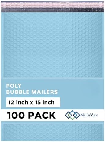 Light Blue Bubble Mailers 12x15, Self Seal Poly Padded Envelopes, 100 Pack by MAILERVIEW