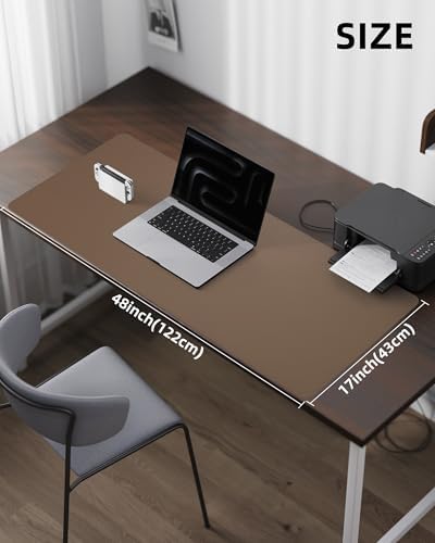 Leather Desk Pad Protector- 48" x 17" Office Desk Mat, Non-Slip PU Leather Mouse Pad, Waterproof Desk Blotter Mat, Desk Cover for Office and Home (Dark Khaki) - Image 5