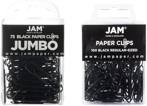 JAM PAPER Combo Pack Colorful Paper Clips - Standard & Jumbo - Black Paperclips - 1 Pack of 100 & 1 Pack of 75 by JAMPaper