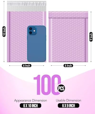 GSSUSA Lavender Bubble Mailers 6x10 100 Pack, Self Seal Padded Envelopes - Image 2