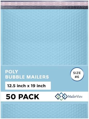 Light Blue Bubble Mailers 12.5x19 Poly Padded Envelopes #6, 50 Pack by MAILERVIEW
