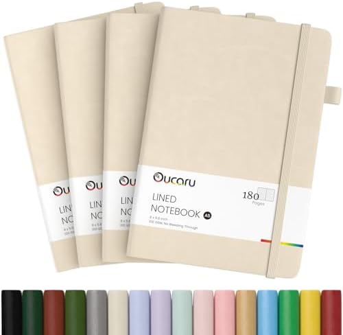 Oucaru 4 Pack A5 Lined Journal Notebook, 180 Pages 100 GSM Paper for Travel by Oucaru