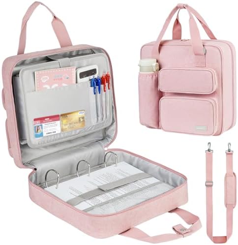 Zipper Binder 3 Ring, 700 Sheets Capacity, Binder 3 Inch with Shoulder Strap Fits 13 Inch Laptop for School and Office,Pink by ZIOZERTT
