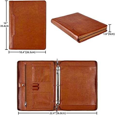 DUKE&COW Vegan Leather Portfolio Binder, 3 Ring Binder Padfolio for Women, Brown Folder, Handmade Oranizer, Personalized Resume Folder (Brown, Custom) - Image 2