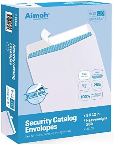 Aimoh 9 x 12 Self-Seal Security White Envelopes 9x12 Large Envelopes 100ct by Aimoh