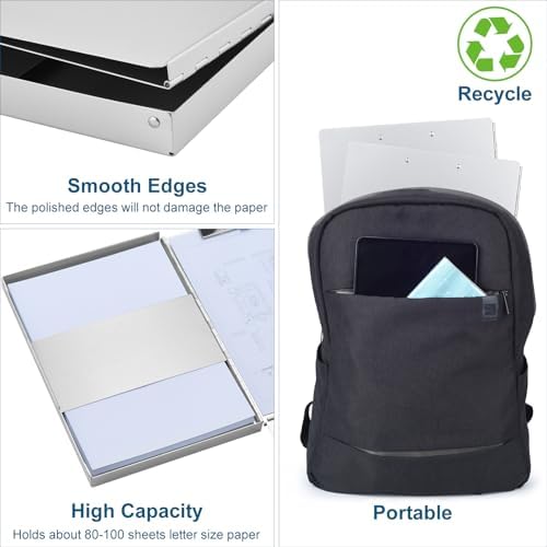 ZCZN Aluminum Clipboard with Storage and Clip Recycled, 2 Pack Clipboard Folders, Sturdy Letter Size Recycle Metal Form Holder for Business Office Medical Professionals, Letter Size (Silver) - Image 4
