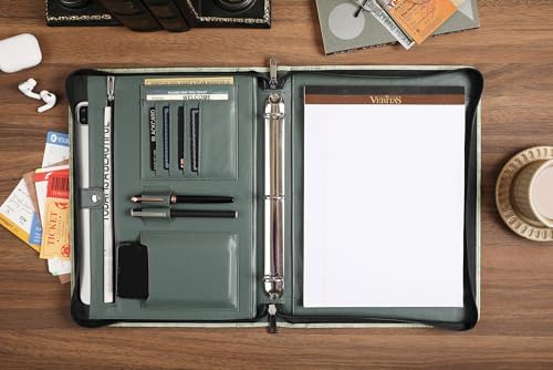 DUKE&COW Vegan Leather Portfolio Binder, Personalized 3 Ring Binder Padfolio for Women, Leather Binder, Handmade Portfolio Oranizer, Engraved Resume Portfolio Folder (Green Pattern, Custom) - Image 7