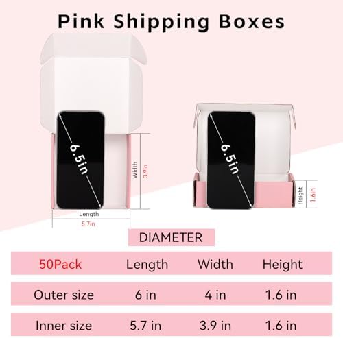 6x4x1.6 Inch Small Shipping Boxes, Pack of 50 Pink Cardboard Boxes, Mailer Packaging Boxes for Gift - Image 2