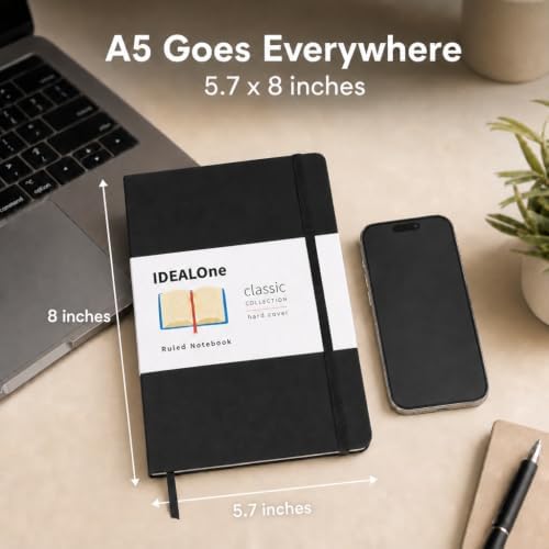 IDEALOne Black 10 pack, Hardcover Leather Journal Notebook Lined–A5(5.7 x 8),College ruled Journaling Notebooks,160 pages,100GSM Paper,Journal for Women,Men, Teens - Image 3