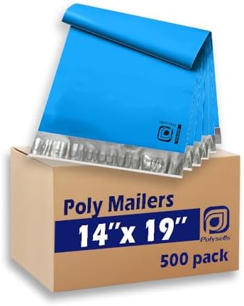 POLYSELLS 500 pcs 14.5x19 Inches Blue Poly Mailers Shipping Envelopes, Strong Adhesive Sealing, Waterproof, and Tear-resistant Postal Mailing Bags for Clothing, Books, and Accessories by POLYSELLS