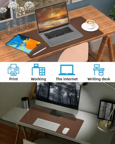 Leather Desk Pad Protector - Non-Slip PU Laptop Mat for Office/Home - Waterproof Writing Pad (31.5"x15.7", Brown) - Image 6