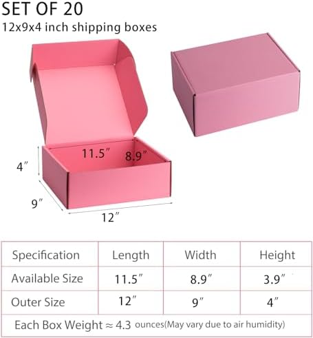 Pink Shipping Boxes 12x9x4 Inches, 20 Pack - Image 2