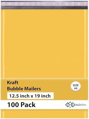 Kraft Bubble Mailers 12.5x19.5, Self Seal Padded Envelopes #6, 100 Pack by MAILERVIEW