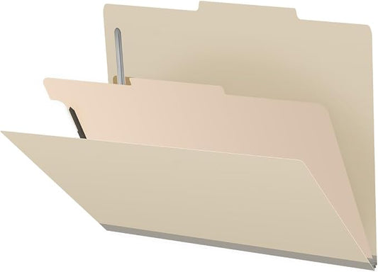 25 Pt. Pressboard Classification Folders, 2/5 Cut ROC Top Tab, Letter Size, 1 Divider, Manila (Box of 10) by Ecom+Folders
