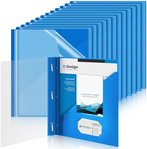 Teling 24 Pcs Clear Front Report Covers with 3 Prongs, Suit for A4/8.5'' x 11'' Letter Size Paper, Plastic Blue Presentation Folders Bulk, 90 Sheet Capacity, for School Business by Teling