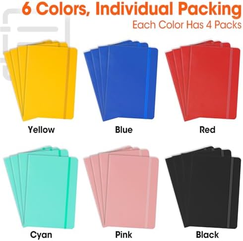 24 Pack Lined Journal Notebook for Work, 200 Pages, Medium 5.5" x 8.3", A5 College Ruled Notebook, 6 Colors, Hardcover Journaling Notebooks for Writing, Note Taking - Image 3