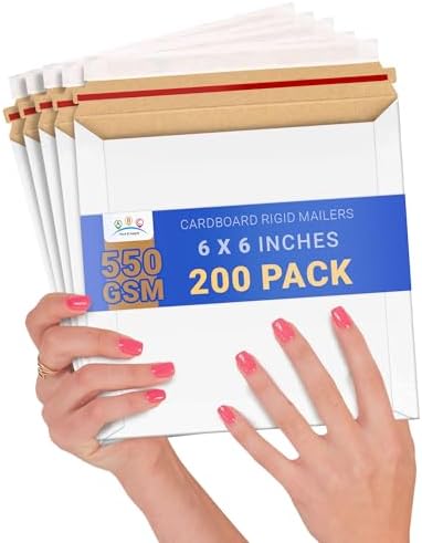 ABC PACK & SUPPLY Rigid Mailers 6 x 6 Inch, White Cardboard Envelopes, Self Seal Tear Strip, 550 GSM Paperboard, Stay Flat Design, Pack of 200 by ABCPackSupply%C2%AE