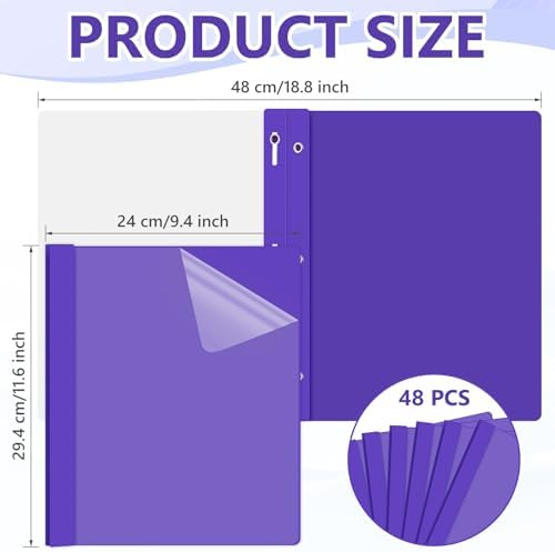 Feifeiya 48 Pack Plastic Report Covers with 3 Prongs Presentation Folders Bulk, 100 Sheet Capacity, Clear Front Report Covers for Presentation Document Paper School Office Supplies (Purple) - Image 2