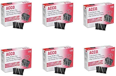 Large Binder Clips, Steel Wire, 1 1/16" Cap, 2"w, Black/Silver, Dozen by ACCO+Brands