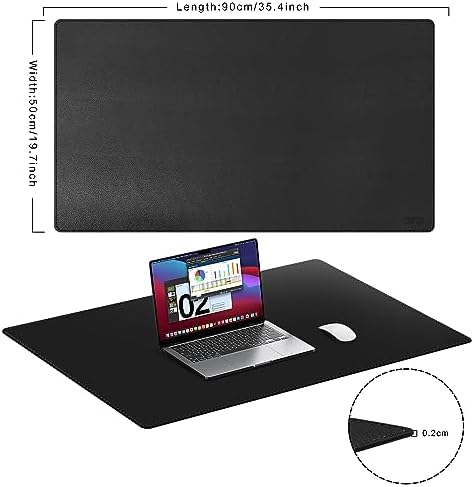 Cacoy 36"x20" XXL Leather Desk Mat Black, Waterproof Desk Blotter Protector - Image 3