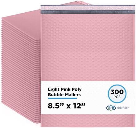 Light Pink Bubble Mailers 8.5x12 Poly Padded Envelopes #2, 300 Pack by MAILERVIEW