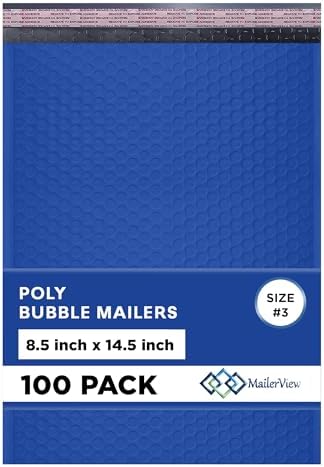 Royal Blue Bubble Mailers 8.5x14.5 Poly Padded Envelopes #3 100 Pack by MAILERVIEW