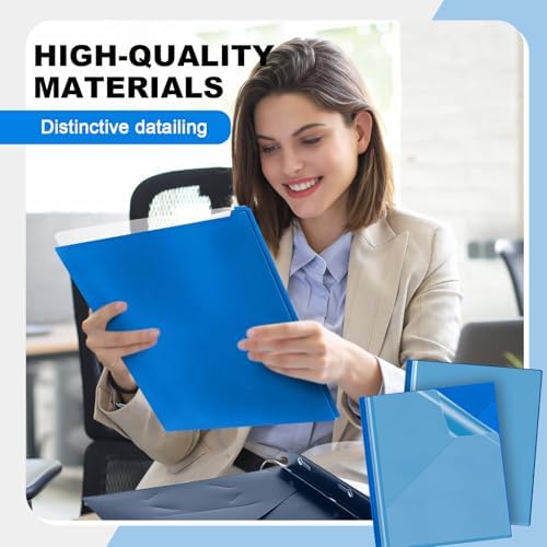 Teling 24 Pcs Clear Front Report Covers with 3 Prongs, Suit for A4/8.5'' x 11'' Letter Size Paper, Plastic Blue Presentation Folders Bulk, 90 Sheet Capacity, for School Business - Image 6