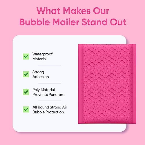 Hot Pink Bubble Mailers 4x8, Self Seal Poly Padded Envelopes #000, 500 Pack - Image 6