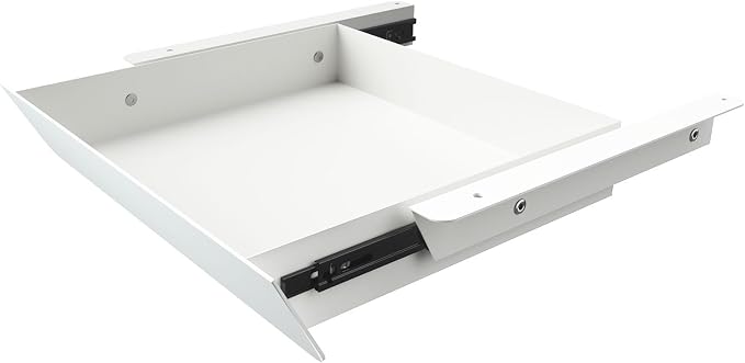 White Under Desk Mounted Sliding Drawer with 60 Degree Tilt Panel to pull out, 15'' long & 9'' deep Large Storage Organizer for Sit Stand Workstation by GAXOMO