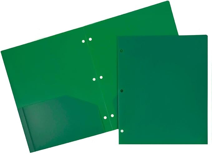 JAM PAPER Heavy Duty Plastic 3 Hole Punch Pocket Folders - Extra Tough School Folders - Green - 12/Pack by JAMPaper