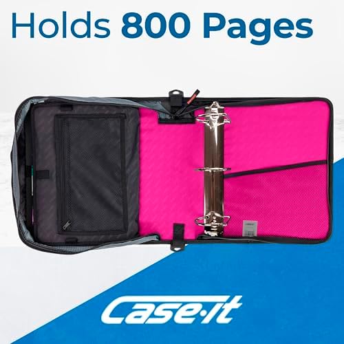 Case-it King Sized Zip Tab School Zipper Binder | 4-Inch D-Rings, 800 Sheet Capacity, 5-Subject Expanding File Folder, Multiple Pockets & Storage Organizer, Shoulder Strap | D-186 Magenta (Pack of 4) - Image 3