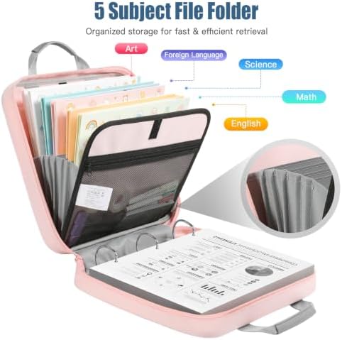 MoKo Zipper Binder, 3 Inch 3 D Ring, 5 Tab File Folders, 700 Sheets, Pink - Image 2