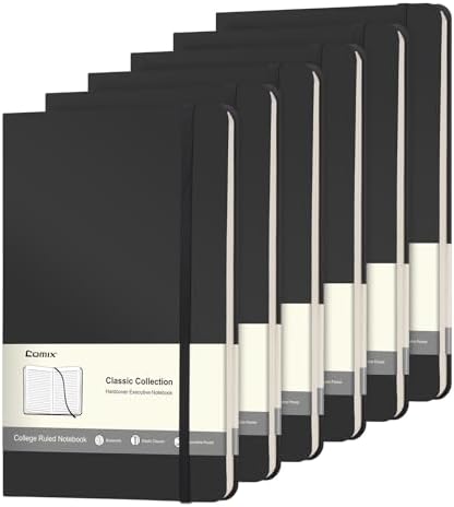 Comix 6 Pack Lined Journal Notebooks for Work, 240 Pages, 5.5"x8.3", Black by Comix