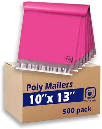 POLYSELLS 500 pcs 10x13 Inches Pink Poly Mailers Shipping Envelopes, Strong Adhesive Sealing, Waterproof, and Tear-resistant Postal Mailing Bags for Clothing and Accessories by POLYSELLS