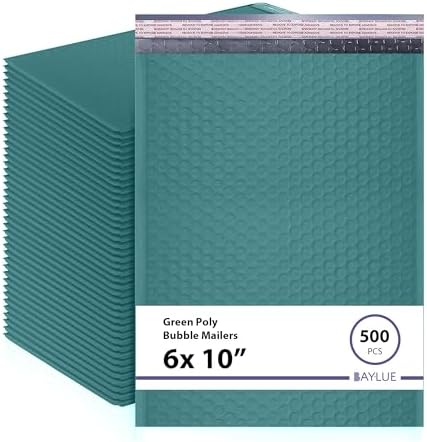Green Bubble Mailers 6x10, Poly Padded Envelopes #0, 500 Pack Bulk by BAYLUE