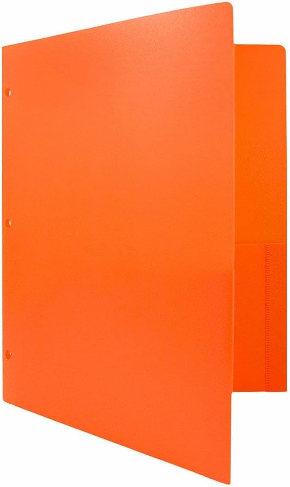 JAM PAPER Heavy Duty Plastic 3 Hole Punch Pocket Folders - Extra Tough School Folders - Orange - 3/Pack - Image 3