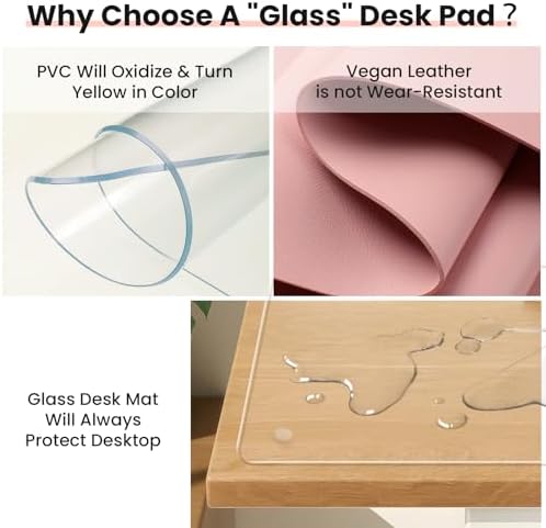 JAMBALAY Tempered Glass Desk Pad to Protect Desk, 32" x 20" Office Desk Pad for Keyboard and Computer Monitor, Clear Desk Protector Pad, Clear Desk Mat for Desktop Dry Erase - Image 3