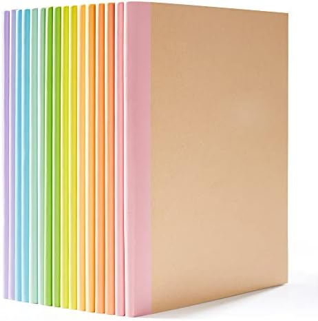 feela 16 Pack Composition Notebook Bulk, Kraft Cover Lined Blank College Ruled Travel Journals with Pastel Color Spine For Women Students Office, 60 Pages, 8.3”x 5.5”, A5, 8 Pastel Colors by feela
