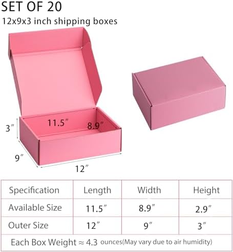 Pink Shipping Boxes 12x9x3 Inches, 20 Pack - Image 2