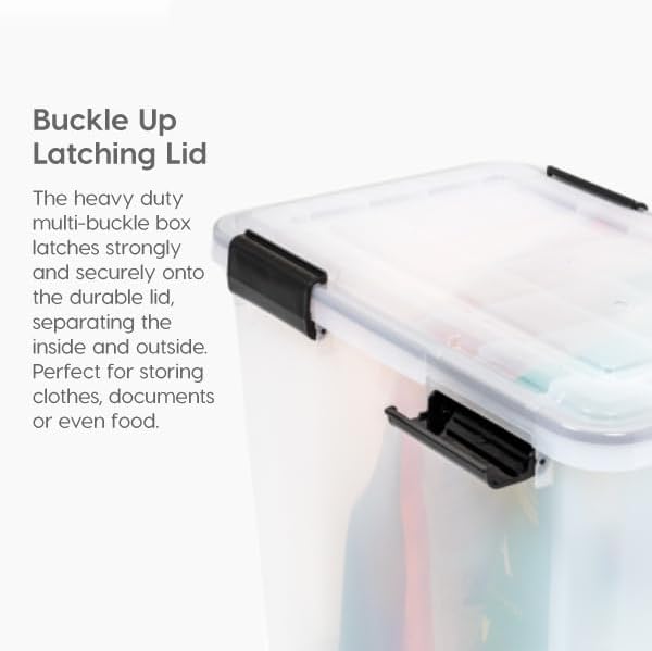 IRIS USA WeatherPro Storage Bins with Lids, 47 Qt, Gasket Seal, 2 Pack | Airtight gasket helps protect clothing, shoes, crafts, keepsakes, and household supplies from moisture and dust. - Image 3