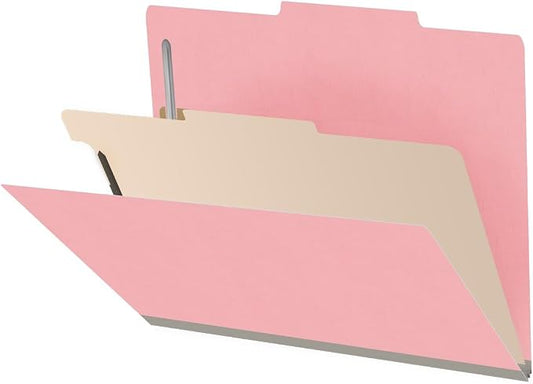 Heavy Duty End Tab Color Folders, 2/5 Cut ROC Top Tab, Letter Size, 1 Divider, Pink (Box of 10) by Ecom+Folders