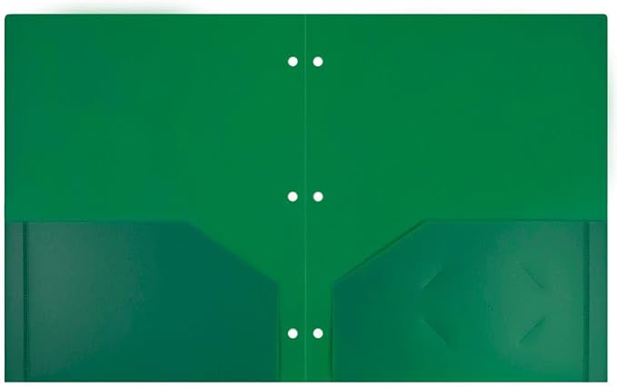 JAM PAPER Heavy Duty Plastic 3 Hole Punch Pocket Folders - Extra Tough School Folders - Green - 12/Pack - Image 2