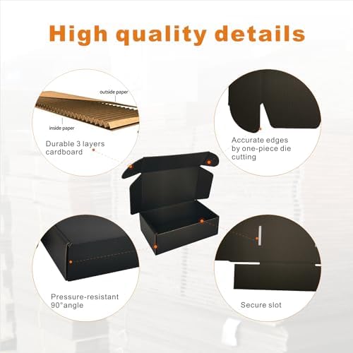 6x4x2'' Small Shipping Boxes 25 Pack, Black Corrugated Cardboard Mailers for Small Business (CM642B25) - Image 4