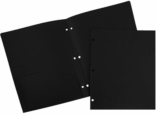 JAM PAPER Heavy Duty Plastic 3 Hole Punch Pocket Folders - Extra Tough School Folders - Black - Bulk 144/Box by JAMPaper