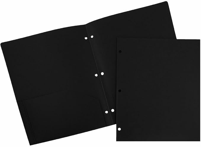 JAM PAPER Heavy Duty Plastic 3 Hole Punch Pocket Folders - Extra Tough School Folders - Black - Bulk 48/Pack by JAMPaper