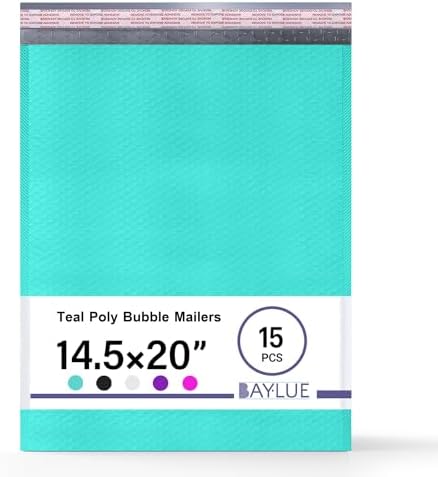 Teal Bubble Mailers 14.25x20, Self Seal Poly Padded Envelopes #7, 15 Pack by BAYLUE