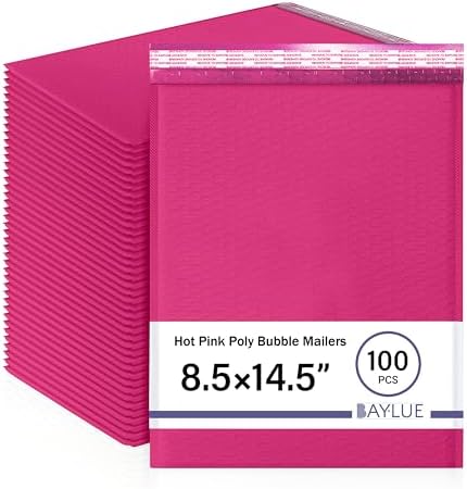 Hot Pink Bubble Mailers 8.5x14.5, Poly Padded Envelopes #3, 100 Pack by BAYLUE