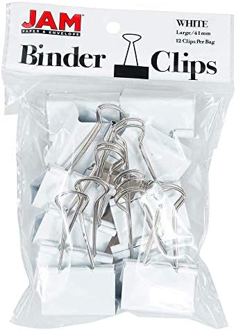 JAM PAPER Colorful Binder Clips - Large - 1 1/2 Inch (41 mm) - White Binderclips - 12/Pack - Image 6