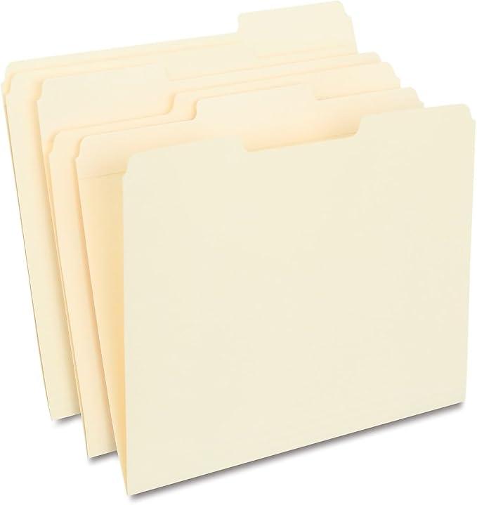Staples 30% Recycled Reinforced File Folders, Letter Size, 1/3‑Cut Tabs, Manila, Durable Eco‑Friendly Paper Stock, 100/Box by Staples